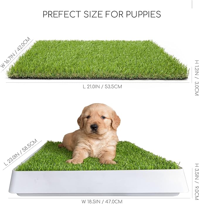 Dog Grass Pad with Tray, Dog Litter Box, Porch Potty for Puppy Pee Training, Indoor Portable Fake Grass Pee Pad System, Artificial Grass + Pee Pad Holder