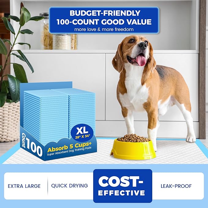 Dog Pee Pads Extra Large 28"x34" - 100 Pack Super Absorbent XLarge Puppy Pads 100 Count Leak-Proof Disposable XL Pet Potty Training Pads for Dogs, Puppies, Doggy
