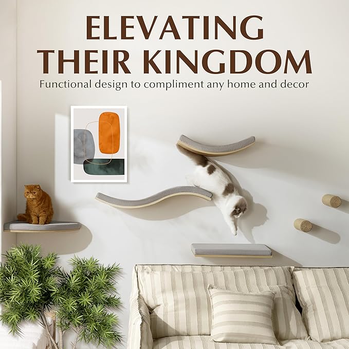 Large 9.84” CALLICO HAVEN- Corner Cat Wall Shelves, Modern Wall-Mounted Cat Furniture, Corner Wall Hammock for Cats, Space-Saving Wall Cat Tree Bed, Sturdy/Hidden Mounts, Washable Cover- Fan Shape