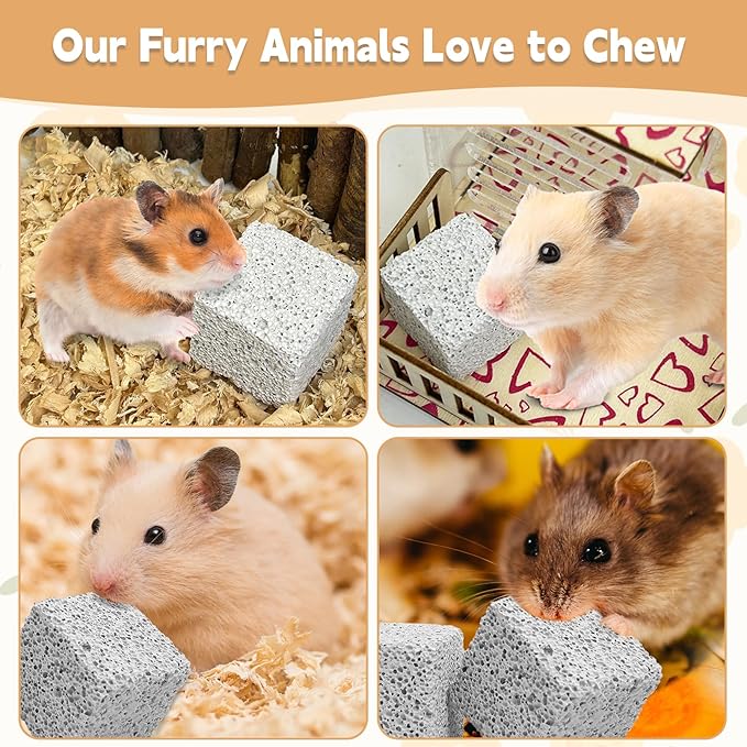 Hamiledyi 12 PCS Chinchilla Chew Toys Lava Blocks Hamster Chew Toys for Teeth Grinding Square Stone Mineral Calcium Stone for Bunny Rabbit Hamster Chinchillas Squirrel and Other Small Animals