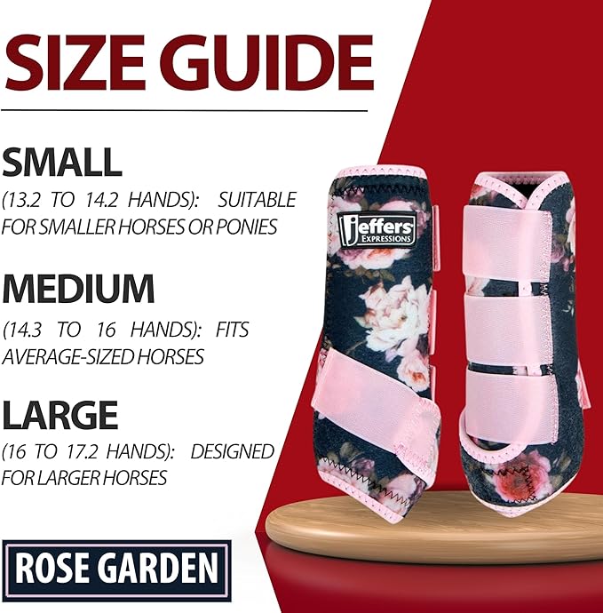 Jeffers Expression Protective Horse Boots 1 Pair, Rose Garden - Safe Neoprene Leg Guards, Comfortable Fit, Durable Strap Closures, Front & Hind Support, Accessories for Travel & Riding - Small