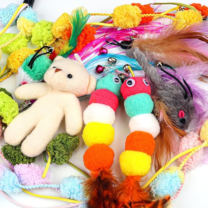 Cat Feather Wand Replacement - 12 PCS Toy Refills and Attachments for Cat Toys