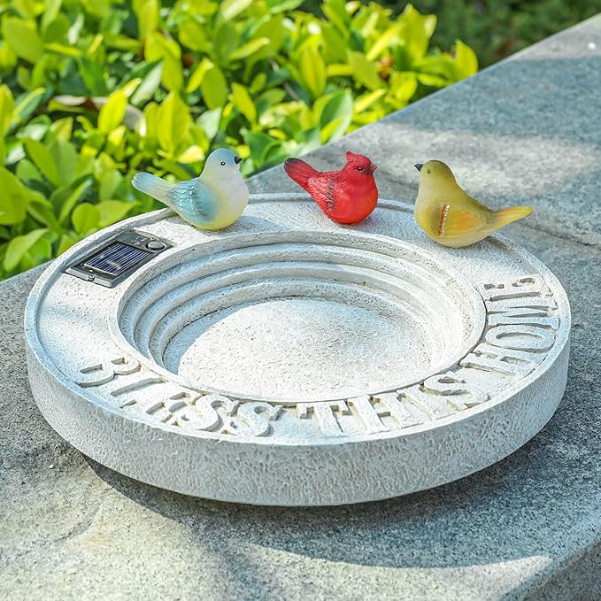 MUMTOP Bird Baths for Outdoors, Outdoor Garden Birdbath Bowl Resin Bird Baths and Feeder with Solar Birds Ornament for Outside Yard Table Decor