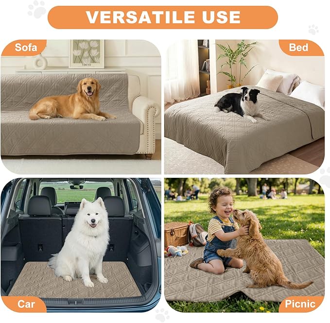 100% Waterproof Dog Couch Protector, Triple-Layer Waterproof Dog Bed Cover Pet Blanket Reversible 2-Tone Sofa Shield, Non-Slip Furniture Guard for Pets(42×50 Inch, Khaki+Khaki)