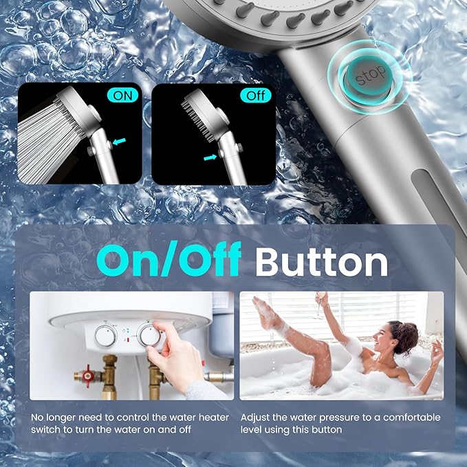 Filtered Shower Head with Handheld, High Pressure 4 Spray Mode Showerhead with Filters, Water Softener Beads for Hard Water with ON/OFF Switch for Pets - Remove Chlorine (Silver, 5 inch Panel)