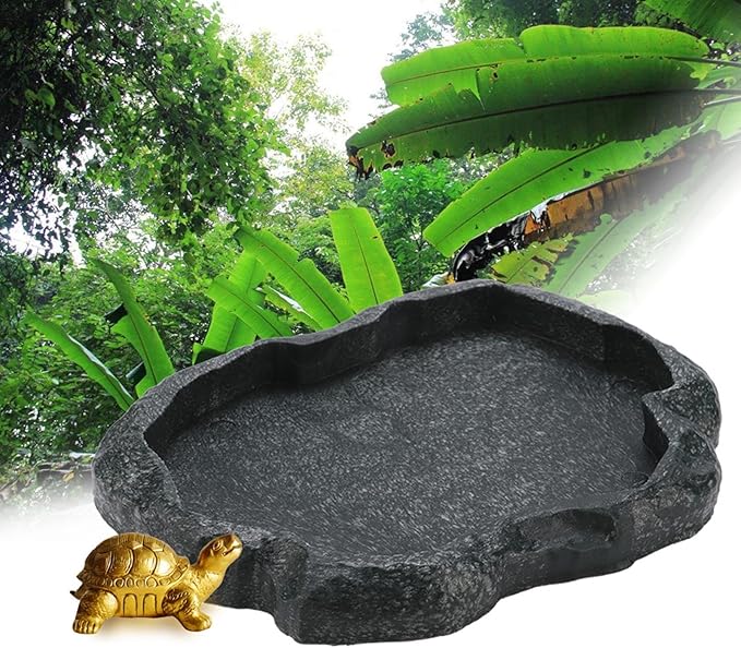 Ejoyous Reptile Water Dish, ABS Reptile Rock Reptiles Feeding Food Bowl Water Dish, Reptile Terrarium Decor Accessories for Tortoise Lizard Turtle Frog Leopard Gecko (M)