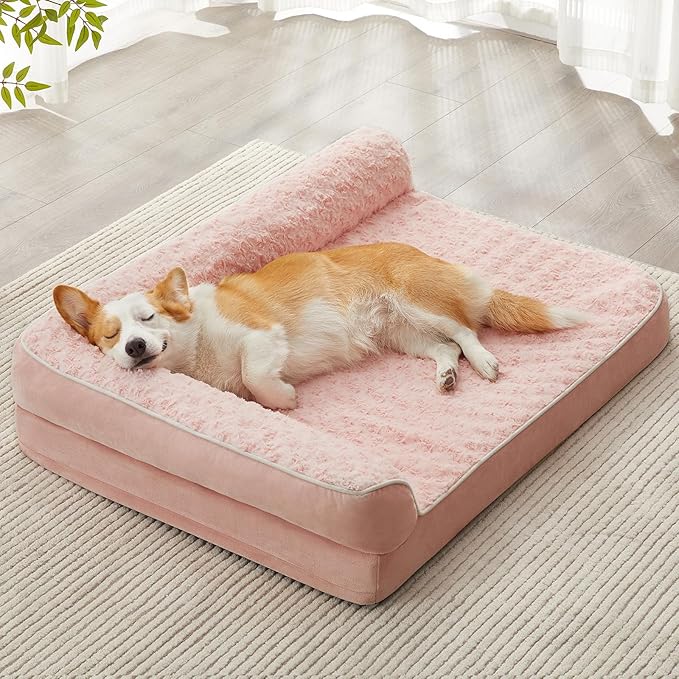 BFPETHOME Orthopedic Dog Beds for Large Dogs-Waterproof Sofa Dog Bed with Removable Washable Cover, Big Pet Bed with Waterproof Lining and Nonskid Bottom,Pet Bed for Large Dogs,Pink