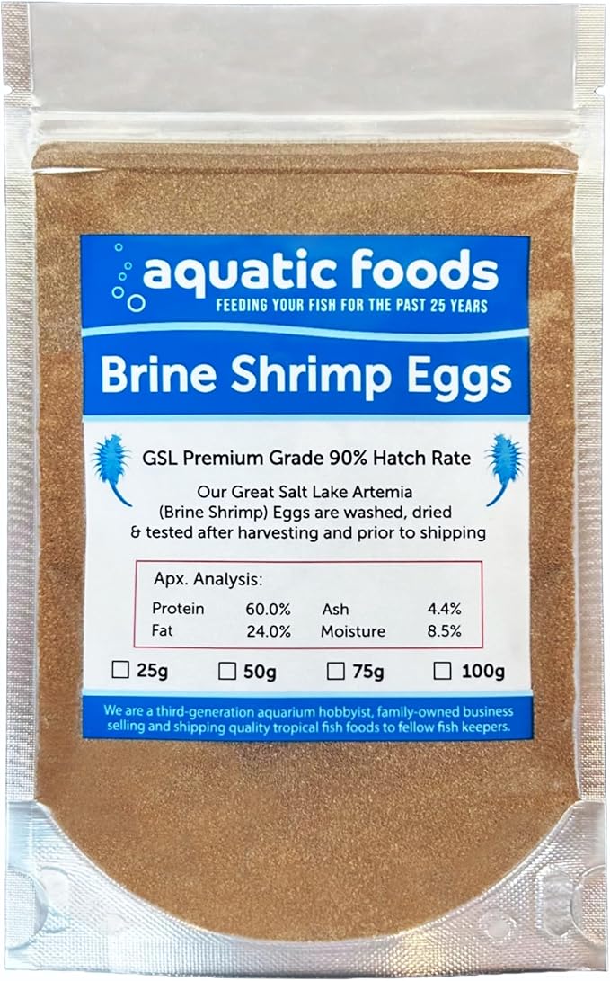 Aquatic Foods Inc. Brine Shrimp Artemia Eggs, Premium Grade 90% Hatch Rate from The Great Salt Lake, Utah, USA 3.53oz - 100 Grams