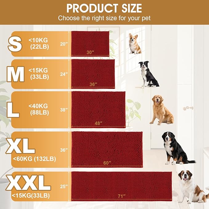 IM HOME Extra Large 71" x 25" Red Dog Door Mats for Muddy Paws, Chenille Absorbent Dog Mat, Non Slip Heavy Mud Mat for Dogs, Soft Pet Bed Mat for Entryway, Mud Paws, Inside Floor