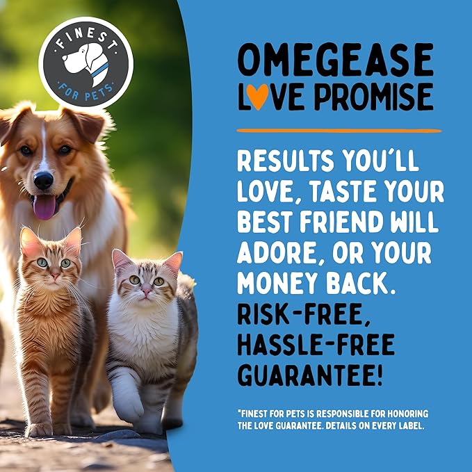 Omegease Fish Oil for Dogs & Cats - Finest for Pets Omega 3 for Cats & Dogs - Supplement for Skin & Coat, Itching, Shedding, Joints & Immune Health - 100% Pure Omega Fish Oil with EPA & DHA (32 oz)