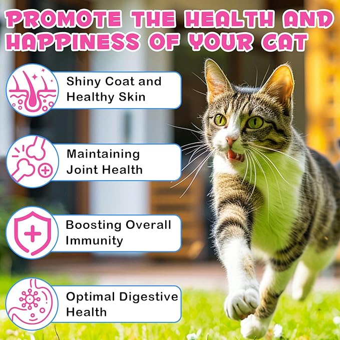 Collagen for Cats, Daily Liquid Collagen Drops for Cats with Allergies, Biotin, Vitamin C and Hyaluronic Acid, Improves Mobility Skin and Coat Health, Itch Relief for Cat, Salmon Flavor, 60ML