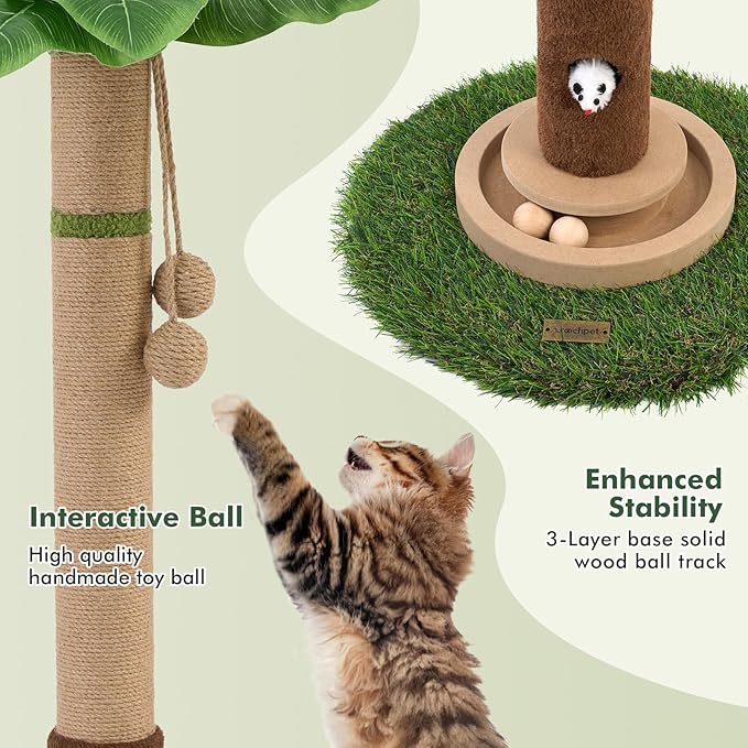 Cat Scratching Post 35'' Tall Cat Scratcher Tree Tower Scratching Posts for Indoor Cats with Cat Toy Mouse Hole and Interactive Wooden Ball for Kittens Adults Cats