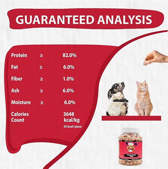 Freeze-Dried Tuna Treats for Cats & Dogs – 100% Wild Caught, Single Ingredient, High-Protein, Healthy Snack – No Additives or Preservatives – 3.5oz - Inspected & Tested in USA