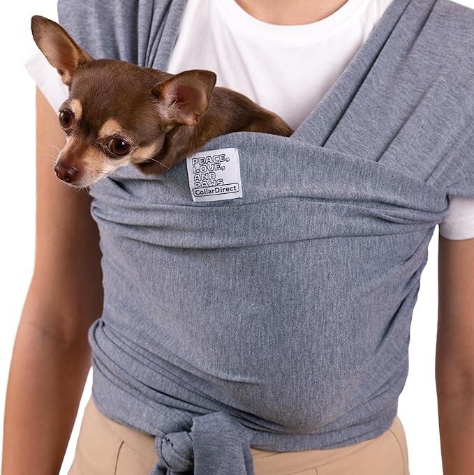 Dog Sling Carrier for Small Dogs - Anti-Anxiety Cat Sling, Puppy Pouch - Pet Sling in Gray Black Blue Green Pink Yellow (Gray, Standard)