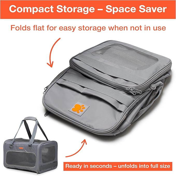 Portable Soft-Sided Pet Carrier for Cats and Small Dogs – Animal Travel Bag with Locking Zippers, Breathable Mesh and Collapsible Design – Lightweight and Secure Cat Dog Travel Crate