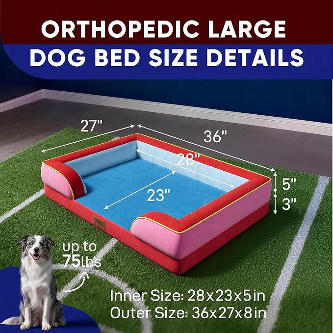 Comfort Expression Orthopedic Dog Bed for Large Dogs 36x27 Inch, Waterproof Egg Crate Foam Large Pet Bed with Removable Bolsters, Dog Couch with Washable Cover & Non-Slip Bottom, Los Angeles