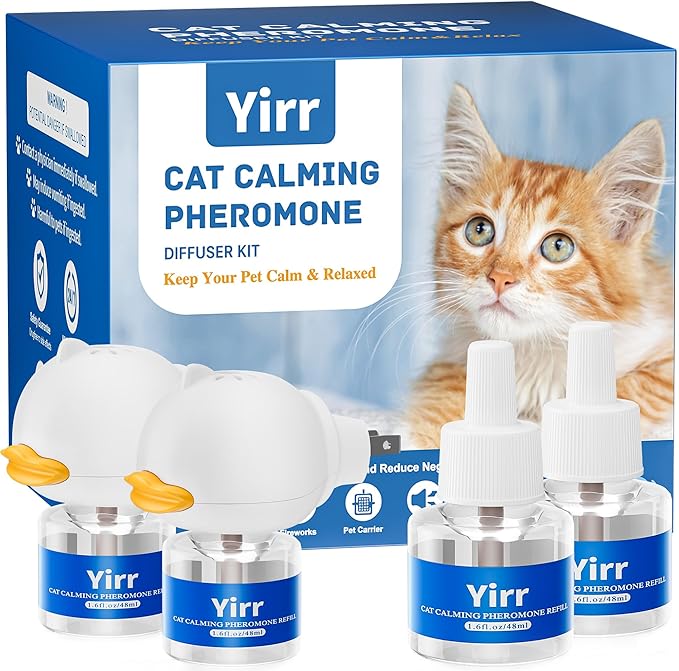 Cat Calming Diffuser, Cat Pheromones Calming Diffuser, Multicat Calming Diffuser, Relaxing Pheromone for Cat Relief Stress Anxiety Fighting Scratching, 2 Diffuser 4 Refill(48ml)
