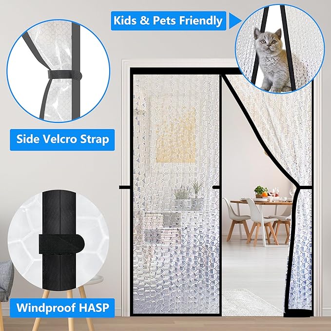 RELIANCER Magnetic Thermal Insulated Door Curtain,Waterproof EVA Door Cover,Fit Doors Size Up to 46"x82",Temperature Protection Insulated Doorway Curtain Partition,Patio Self-Closing Doors Net Screen