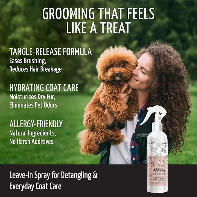 Tauro Pro Line Dog Detangler Spray - Dematting Dog Leave in Conditioner Spray Perfect for Golden Doodle, Poodle, Other Breeds & Cat Matted Hair Grooming (Fur Growth - 8.45 Fl Oz)