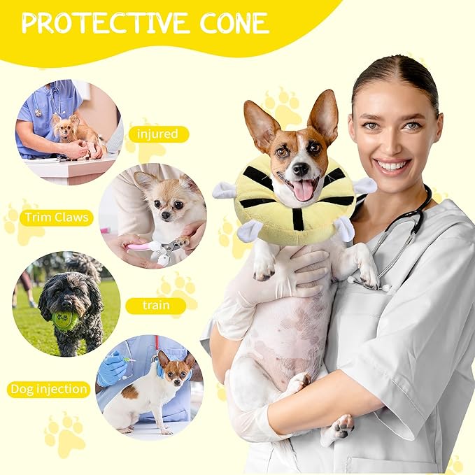 Adjustable cat Cone Collar Soft to Stop Licking After Surgery for Kitten, Alternative to Cone of Shame cat, Donut Cone for Cats, pet Elizabethan Collar (Bee, Small)