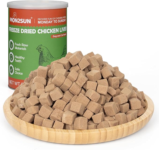 MON2SUN Freeze Dried Chicken Liver Cat and Dog Treats, Single Ingredient Natural and Healthy Dog Snacks, High Protein Training Treats & Food Topper, 6oz