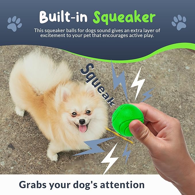 SuperFetch Dog Balls 1.5 Inch - Squeaky Dog Toys for Small Dogs and Puppies - Rubber Balls for Fetch, Training, Teething, Boredom and Solo Play - 6 Pack