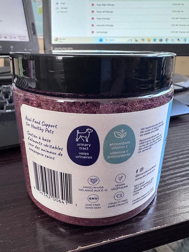 kin+kind Dog Supplement Powder - Supplement for Dogs & Cats for Healthy Immunity - Bladder Support - Natural Formula with Organic Cranberry, Blueberry and Coconut - Made in USA - 8 oz (Large)