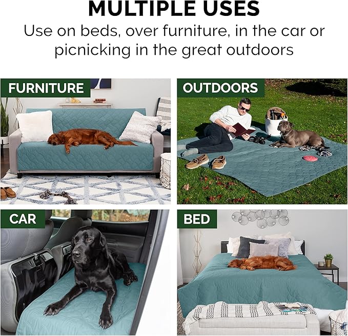 Furhaven Waterproof & Non-Slip Queen Size Mattress Cover Protector for Dogs & Cats, Washable, For Beds, Couches, & Car Seats - Quilted Twill Blanket Mattress Cover - Nile Blue, Large/Queen Size