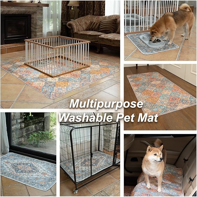 nunubaby Washable Pee Pads for Dogs, Stylish, Non-Slip and Leak-Proof Pee Pads. Reusable Potty Pads for Dogs for Crates and Floors.(Cream/Multi, 54" x54" )