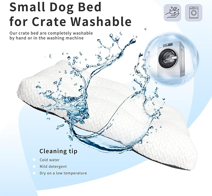 Dog Bed for Small Dogs Crate Washable 22 inch Dog Mats for Sleeping,Up to 15 lbs Soft and Fluffy White S