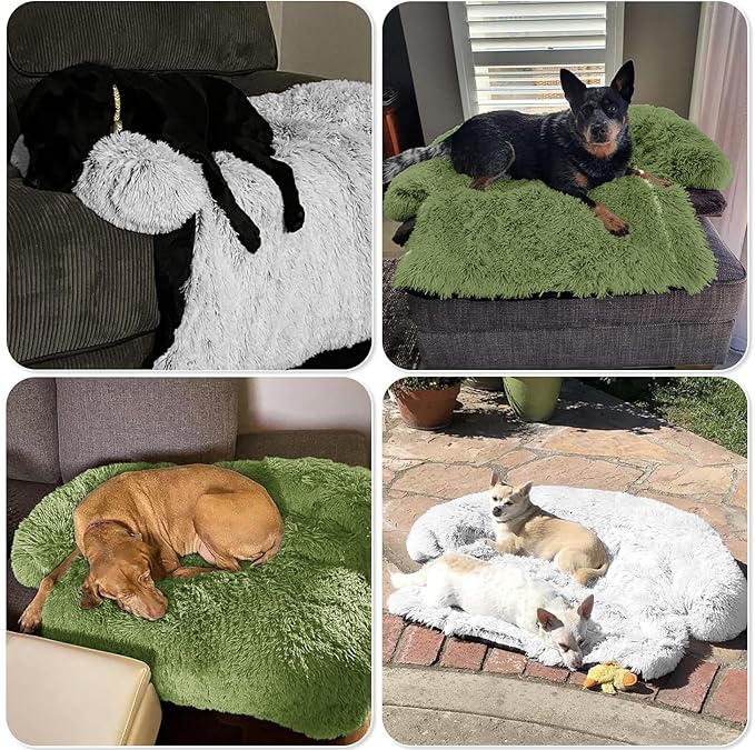 GGIB Calming Dog Bed Fluffy Plush Dog Mat for Furniture Protector with Removable Washable Cover for Large Medium Small Dogs and Cats (Extra Large (53x39.3x6), Grass Green)