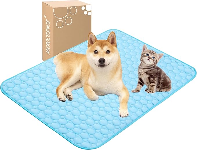 MICROCOSMOS Summer Cooling Mat & Sleeping Pad- Water Absorption Top, Materials Safe, Easy Carry, EZ Clean. Keep Cooling for Pets, Kids and Adults.(Blue, 40" x 28")