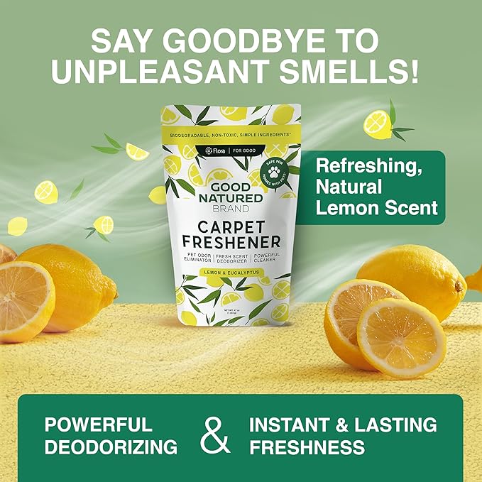 Good Natured Brand | Laundry Bundle | Carpet Freshener Lemon & Eucalyptus 47oz | Pet-Friendly Carpet Deodorizer | Laundry Powder Peppermint 47oz | Hypoallergenic Laundry Powder 94 Loads
