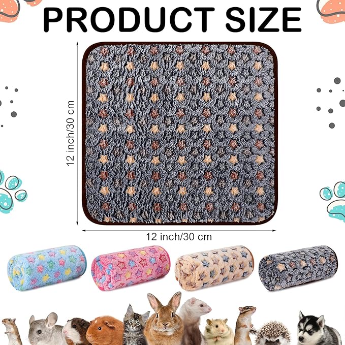 Tudomro 8 Pcs Guinea Pig Blankets Absorbent Washable Animal Fleece Bedding Cage Liners Waterproof Reusable Pet Pee Sleep Mat Pad Cover for Chinchilla Hamster Ferret(Star,12 x 12 Inch)