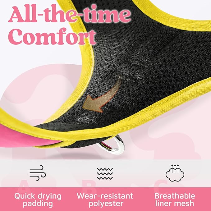 rabbitgoo Dog Harness for Large Dogs, No Pull Pet Vest with 3 Buckles, Adjustable Soft Padded Pet Harness with Easy Control Handle and Reflective Strips, Pink & Yellow, XL