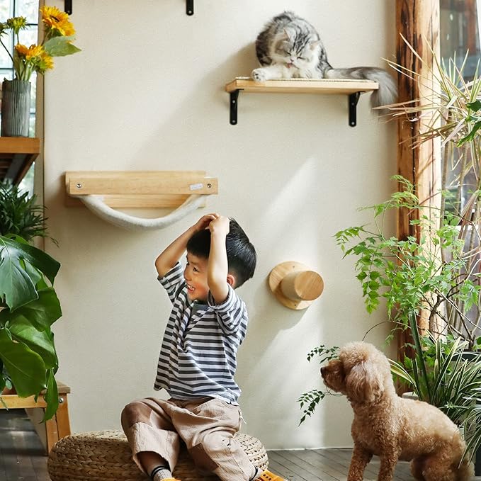 FUKUMARU Cat Wall Furniture, 11.8 Inch Cats Steps for Drywall, Kitten Stairs for Wall Mounted with Jute Scratching Kittens Shelf, 2 of Pack