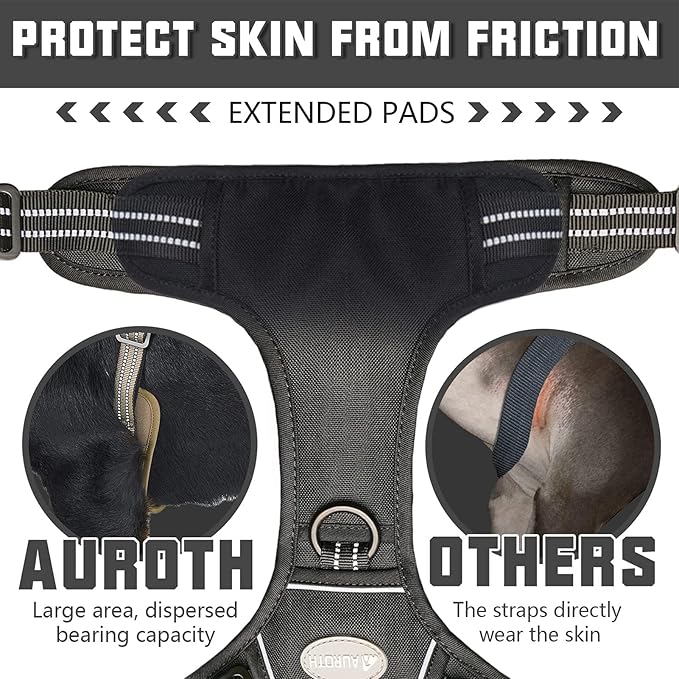 Auroth Tactical Dog Harness for Small Medium Dogs No Pull Adjustable Pet Harness Reflective Working Training Easy Control Pet Vest Military Service Dog Harnesses Black S
