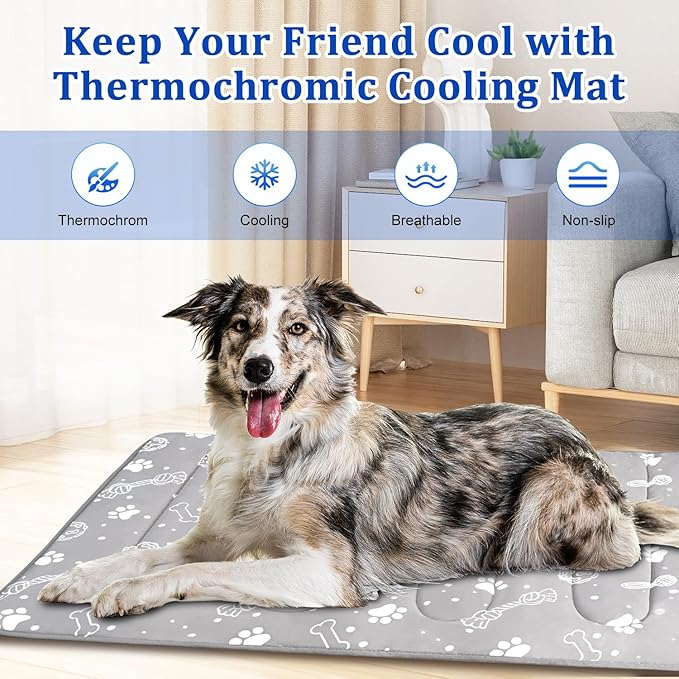 MH MYLUNE HOME Upgrade Cooling Mat for Pets, 28”x39” Arc-Chill Fiber Reinforced Padding, Heat-Absorbing Color-Changing Pet Pad, Foldable/Washable Summer Bed