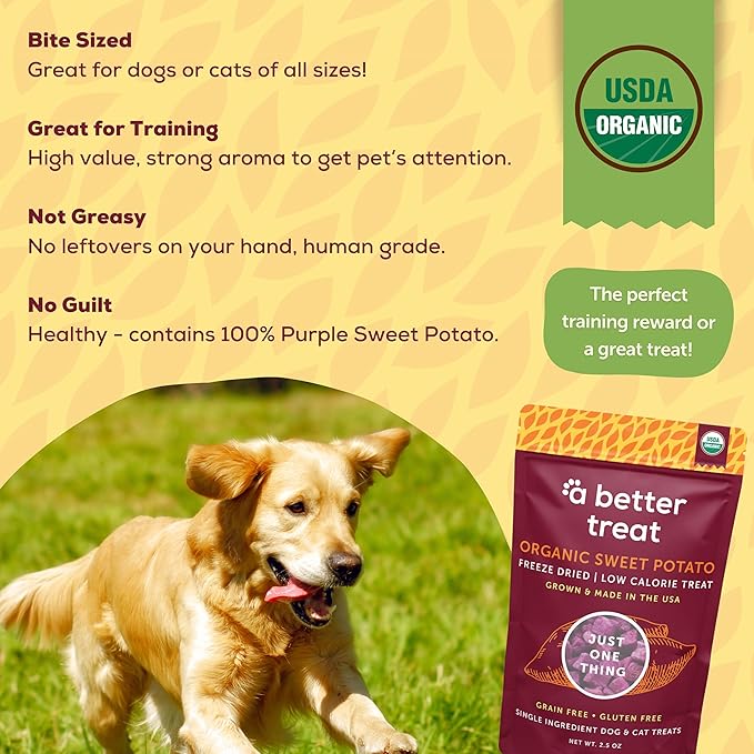 A Better Treat – Freeze Dried Organic Purple Sweet Potato Dog and Cat Treats, Organic, Single Ingredient | Natural, Healthy, Diabetic Friendly | Made in The USA