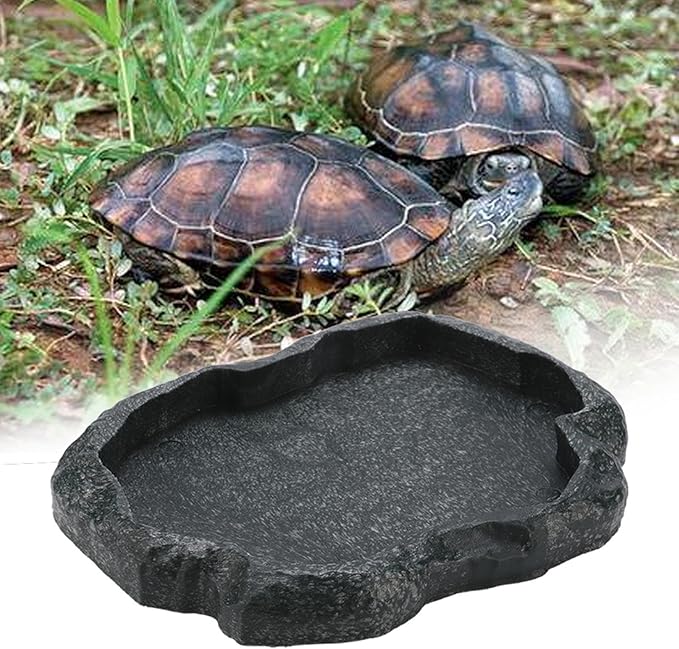 Ejoyous Reptile Water Dish, ABS Reptile Rock Reptiles Feeding Food Bowl Water Dish, Reptile Terrarium Decor Accessories for Tortoise Lizard Turtle Frog Leopard Gecko (M)