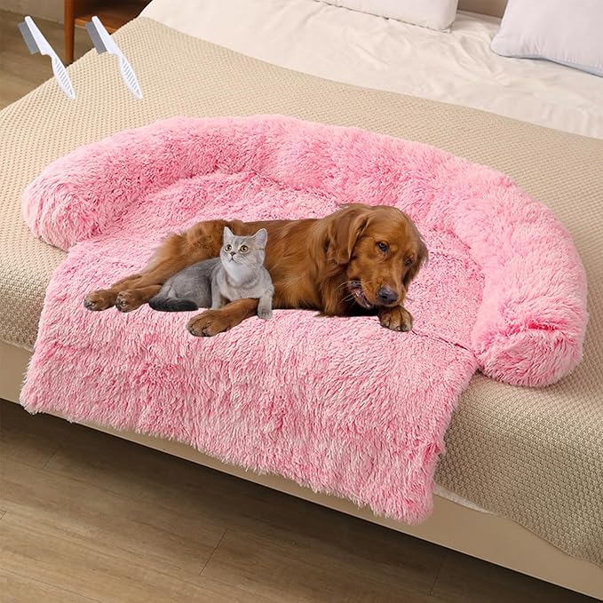 Dream Cloud Pet Sofa Bed for Dogs Cats, 2026 Washable Removable Calming Fluffy Plush Mat for Furniture Protector, Long Fur Non-Slip, for Small/Medium/Large Home Pets (Light Pink, M: 33.5 * 28.3IN)