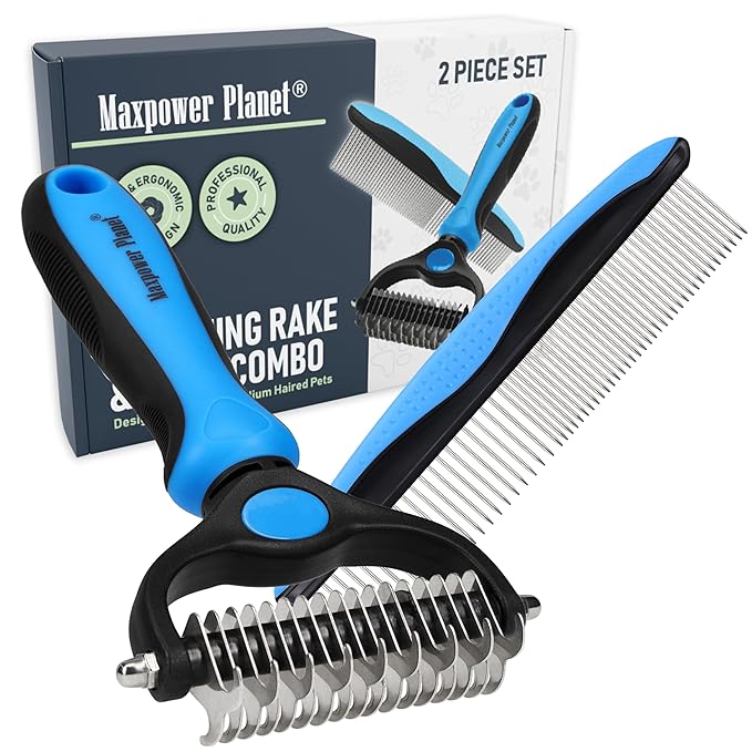 Maxpower Planet Pet Grooming Rake and Dematting Comb for Dogs - Dog Grooming Supplies, Undercoat Rake for Dogs, Cats - Extra-Wide Deshedding Dog Brush, Deshedder Comb for Long Hair - Reduce Shedding