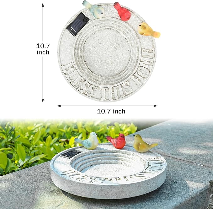 MUMTOP Bird Baths for Outdoors, Outdoor Garden Birdbath Bowl Resin Bird Baths and Feeder with Solar Birds Ornament for Outside Yard Table Decor