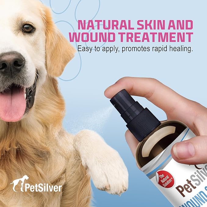 PetSilver Wound & Skin Spray - Dog Wound Spray, Hot Spot, Allergy Relief for Dogs, Itch Spray for Cats - Natural Skin Soother - Chelated Silver, Superior to Colloidal Silver - Made in USA - 8 fl oz