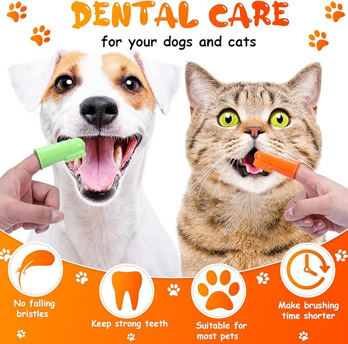 Nuogo 80 Count Dog Toothbrush Soft Finger Brushes Pet Finger Toothbrush Easy Teeth Cleaning Dog Tooth Brush Oral Care Pet Dental Brush Cleaning for Small Cats and Puppy