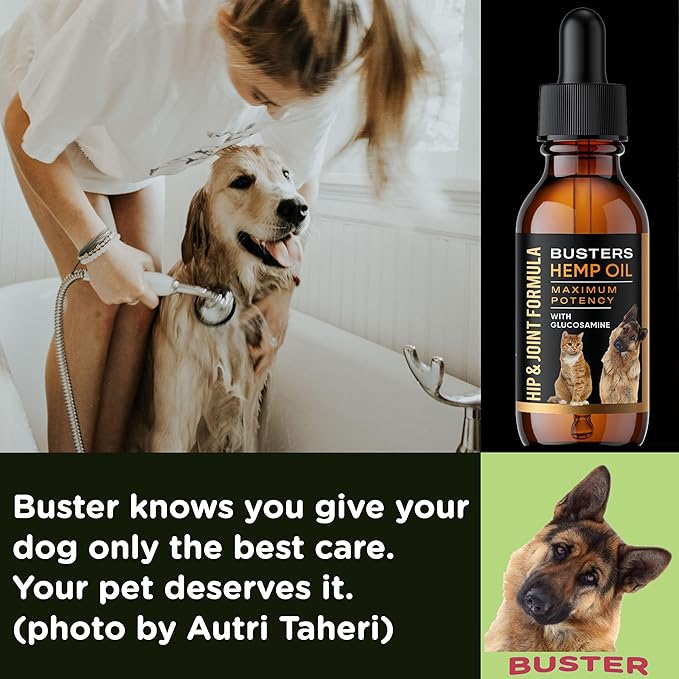 Busters Hip and Joint Hemp Oil for Dogs Formula with Glucosamine, 2Pack 2Month Supply, Soothing Relief for Cats, and Pets, Advanced Mobility Support