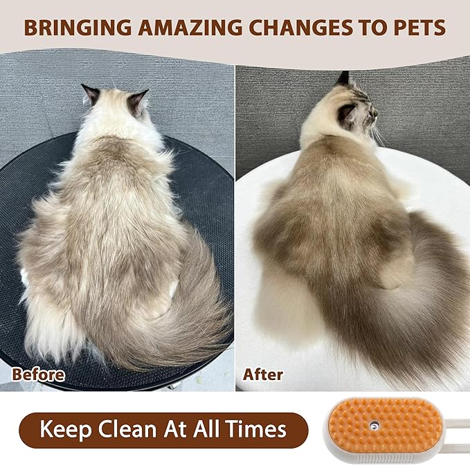 4 in 1 Cat Steam Brush, Rechargeable Steam Brush for Cats and Dogs, Anti-Static Cat Spray Brushes, Massage, Cleaning, Shedding & Combing All In One! Beige