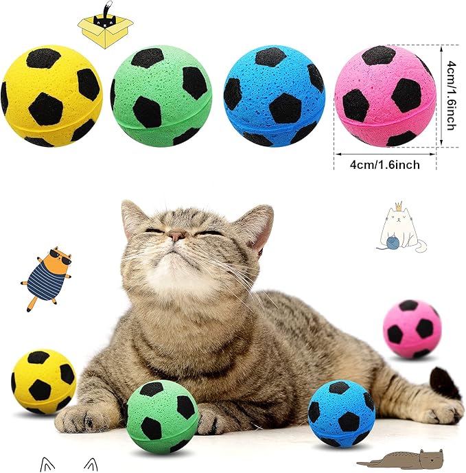 Skylety 32 Pieces Cat Soccer Balls Foam Sponge Football Cat Interactive Cats Soccer Toy Sports Ball for Kitten Pet