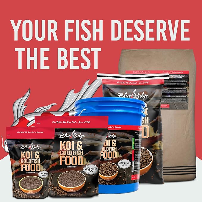 Blue Ridge Koi Fish Food 25lb - Cool Water Wheat 3/16", Fall and Winter Floating Pond Pellets, Ponds Fish Food