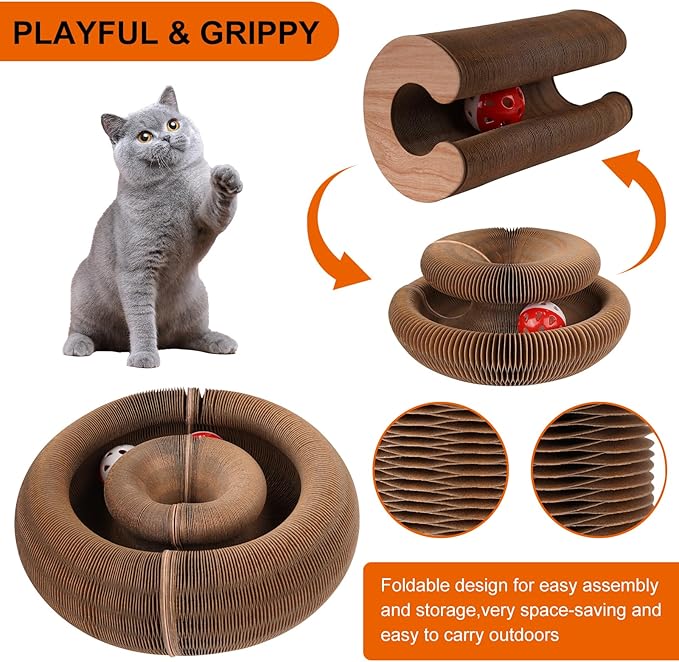 2 Pcs Kitty Kurls Cat Toy Magic Organ Cat Scratching Board, Foldable & Reversible Infinity Style Interactive Kitty Kurlz Cat Scratcher for Indoor Cats Twisty Paws Cat Toys, Kitten Cats Accordion Toy